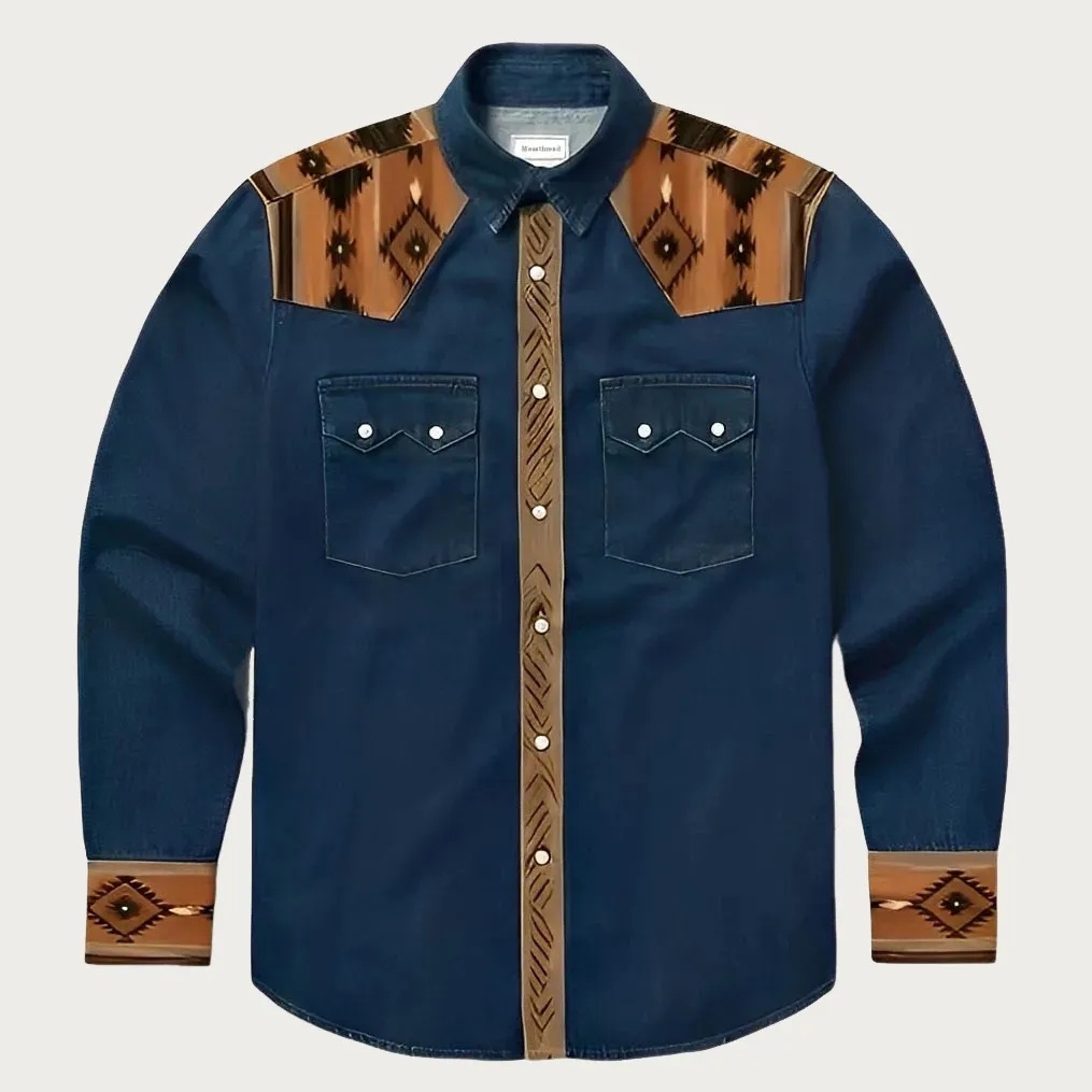The Desert Trail – Southwestern Motif Yoke Western Shirt - Four colors