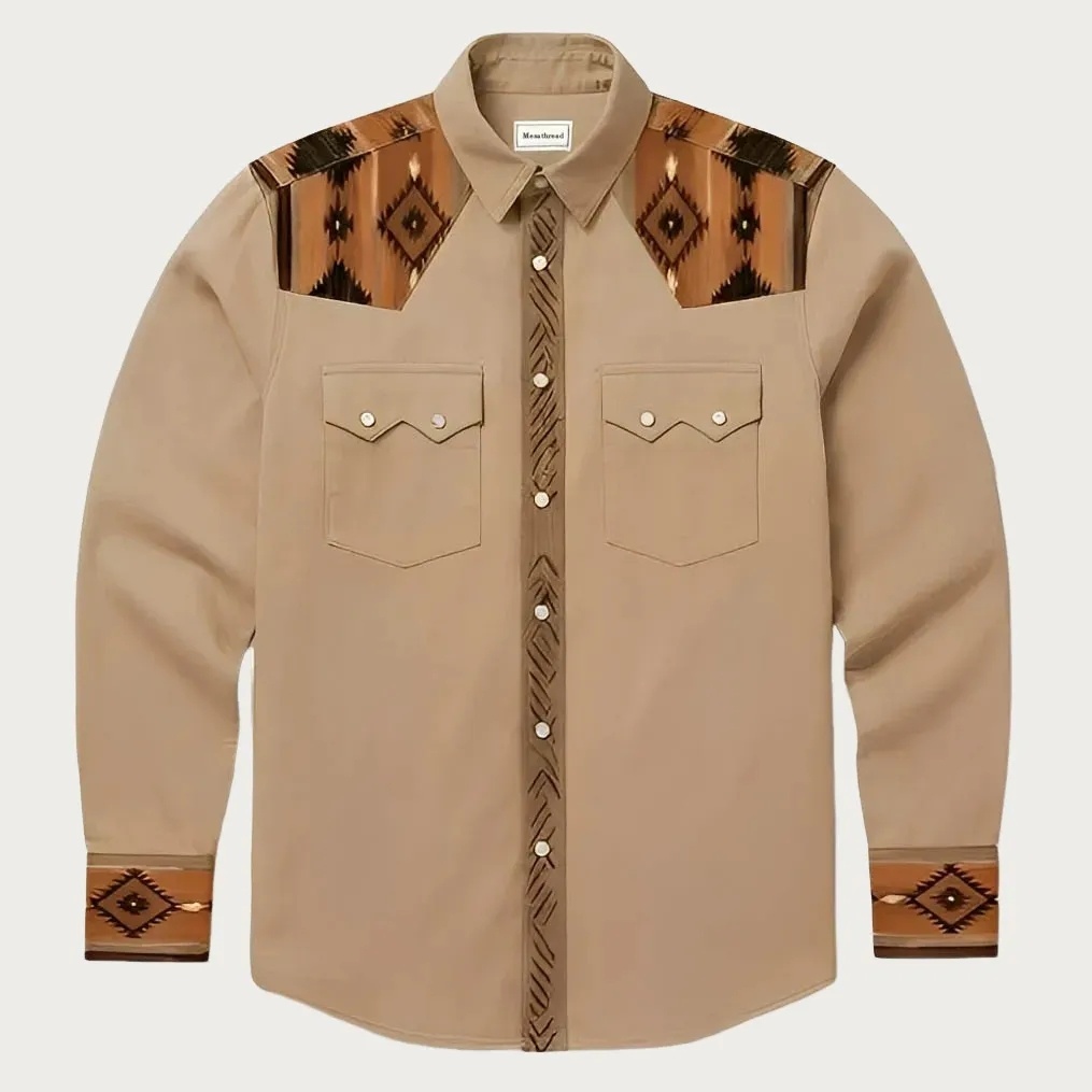 The Desert Trail – Southwestern Motif Yoke Western Shirt - Four colors