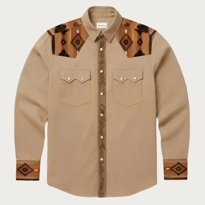 The Desert Trail – Southwestern Motif Yoke Western Shirt - Four colors