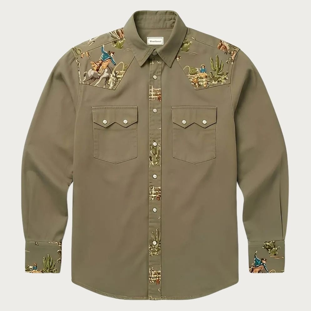 The Rodeo Rambler – Cowboy & Cactus Woven Yoke Western Shirt - Four Colors