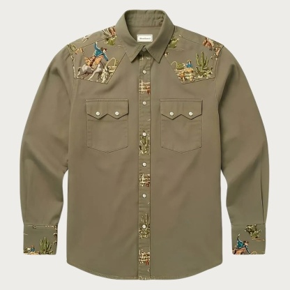 The Rodeo Rambler – Cowboy & Cactus Woven Yoke Western Shirt - Four Colors