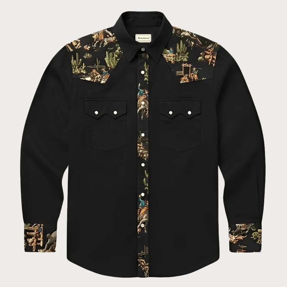The Rodeo Rambler – Cowboy & Cactus Woven Yoke Western Shirt - Four Colors