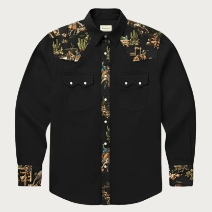 The Rodeo Rambler – Cowboy & Cactus Woven Yoke Western Shirt - Four Colors