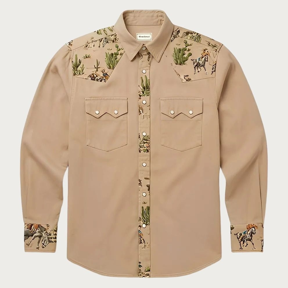 The Rodeo Rambler – Cowboy & Cactus Woven Yoke Western Shirt - Four Colors
