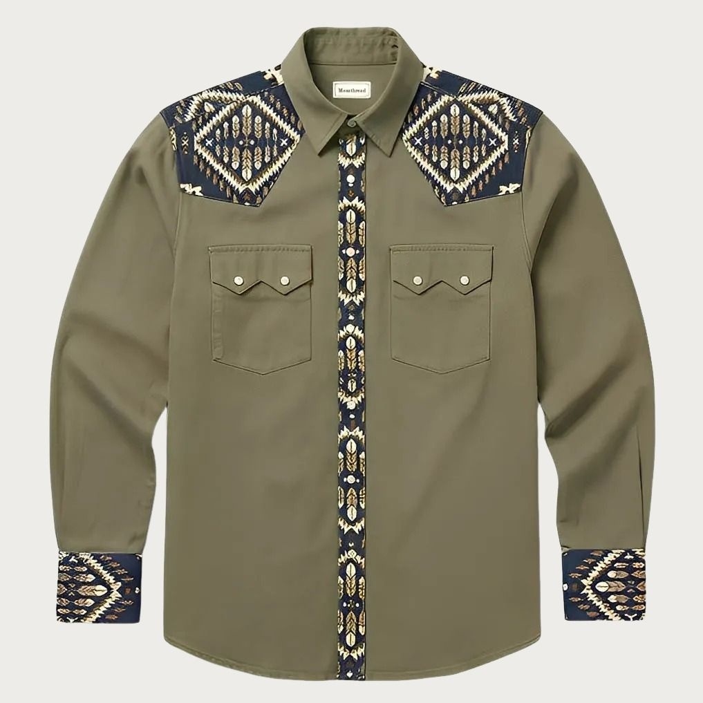 The Mesa Ridge – Southwestern Geometric Yoke Western Shirt - Four colors