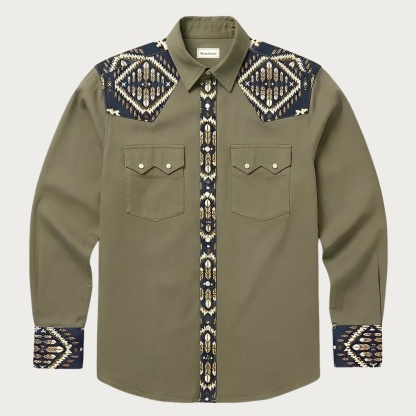 The Mesa Ridge – Southwestern Geometric Yoke Western Shirt - Four colors