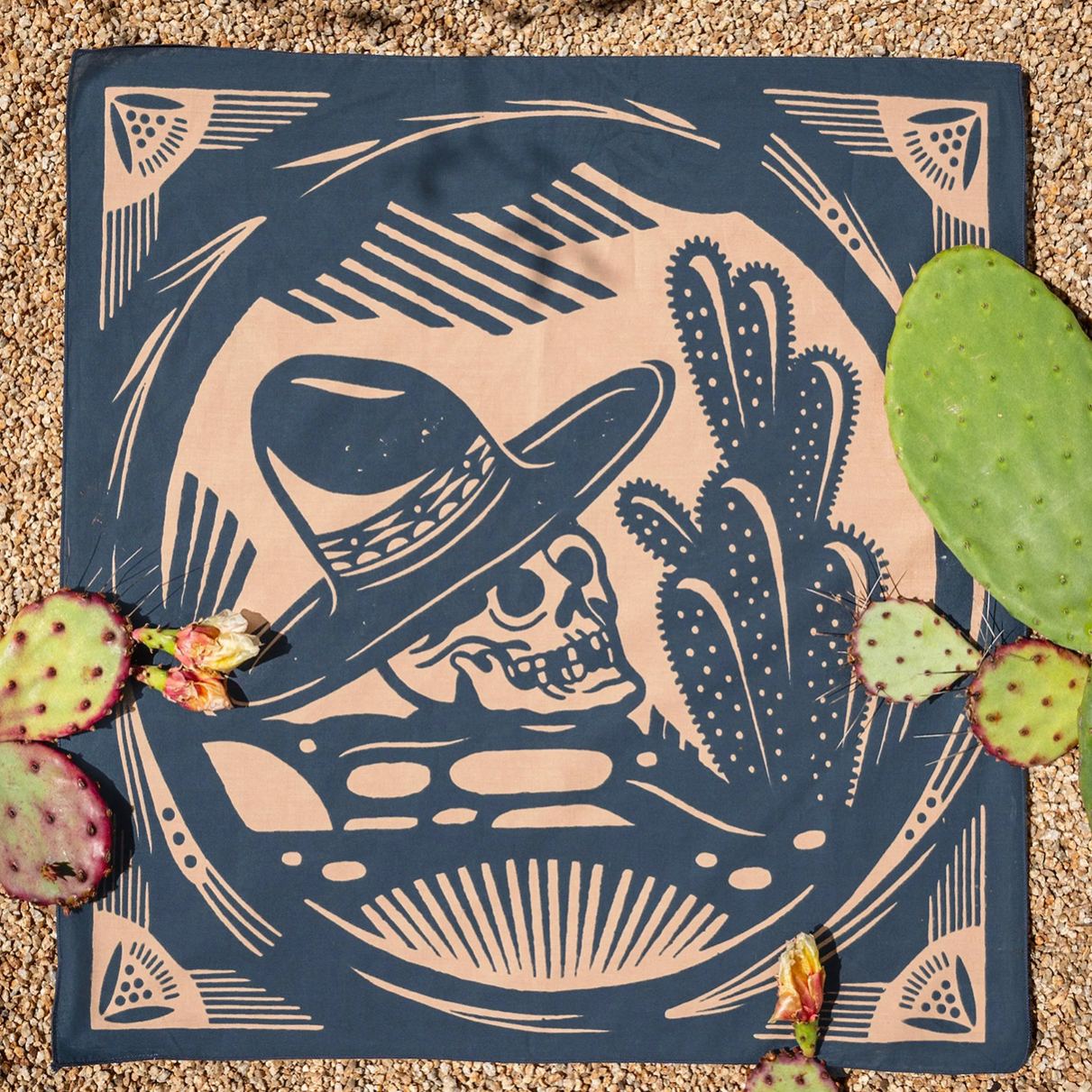 Hand-Illustrated Desert Skull & Coyote Bandana