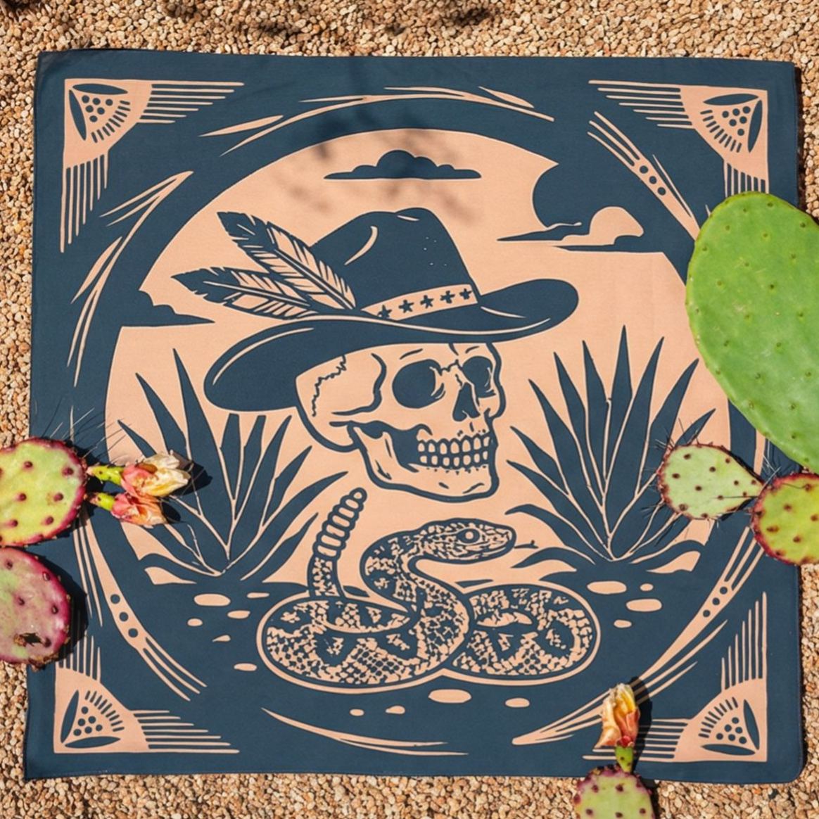 Hand-Illustrated Desert Skull & Coyote Bandana