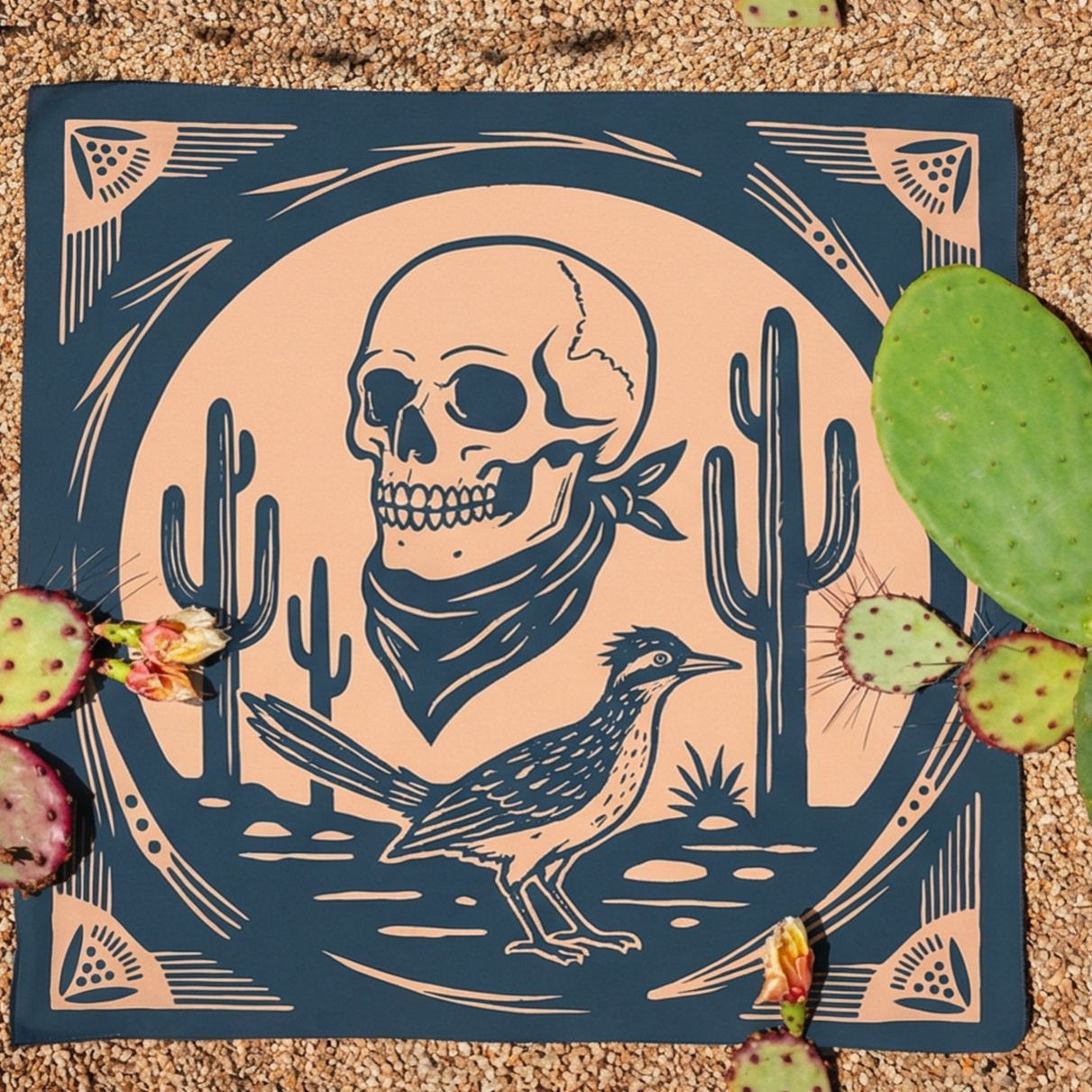 Hand-Illustrated Desert Skull & Coyote Bandana