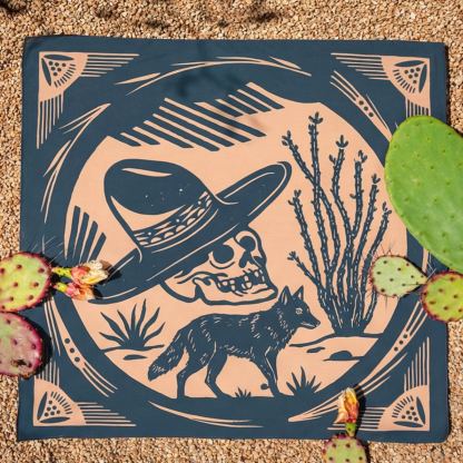 Hand-Illustrated Desert Skull & Coyote Bandana