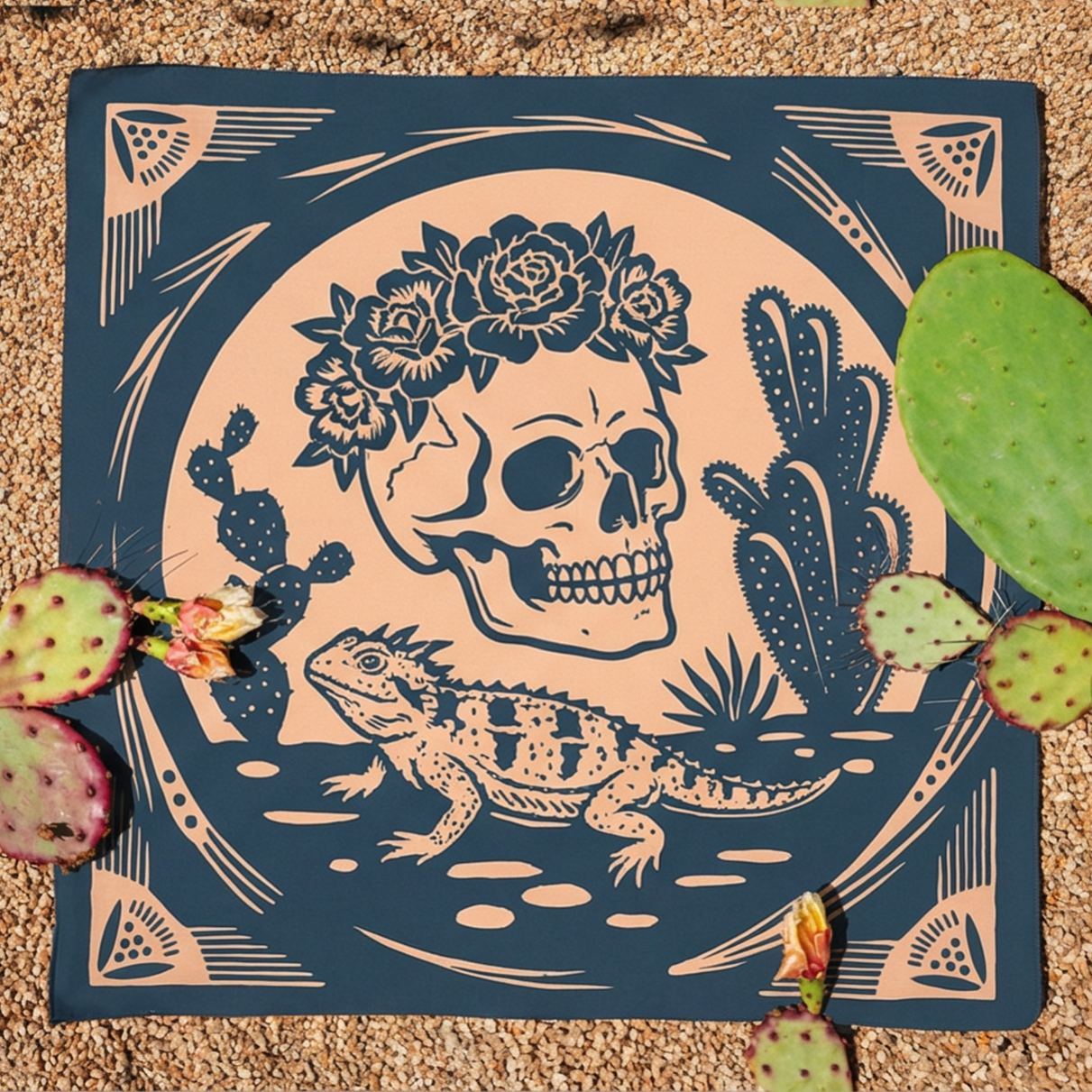 Hand-Illustrated Desert Skull & Coyote Bandana