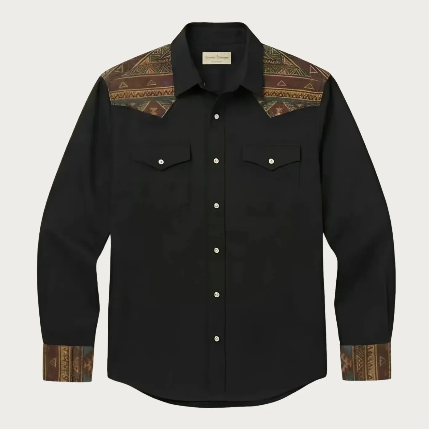 Aztec Totem Geometric Cotton Western Shirt - 4 Prints - Black