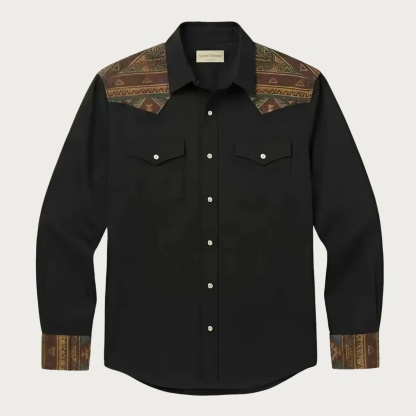 Aztec Totem Geometric Cotton Western Shirt - 4 Prints - Black