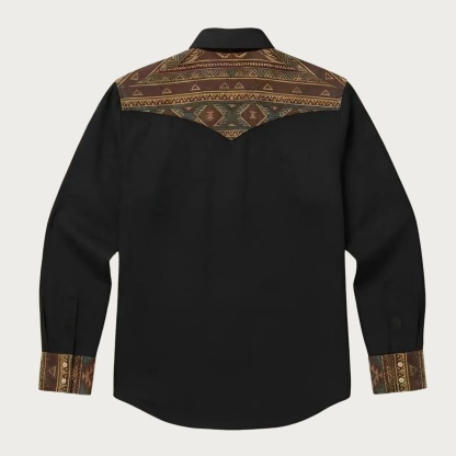 Aztec Totem Geometric Cotton Western Shirt - 4 Prints - Black