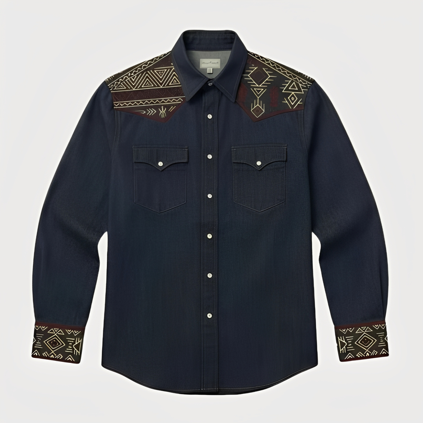 Aztec Totem Geometric Cotton Western Shirt - 4 Prints - Raw Indigo