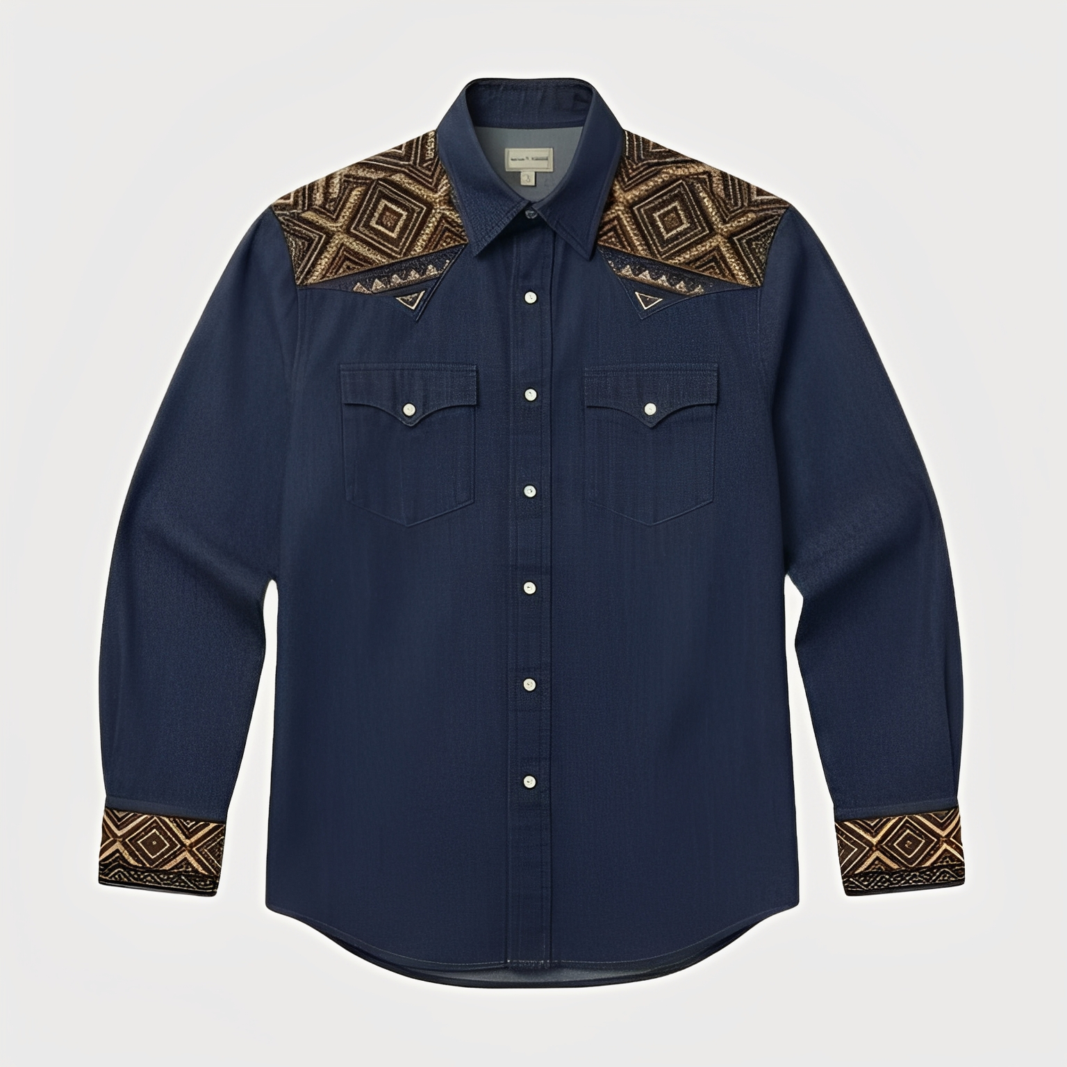 Aztec Totem Geometric Cotton Western Shirt - 4 Prints - Raw Indigo