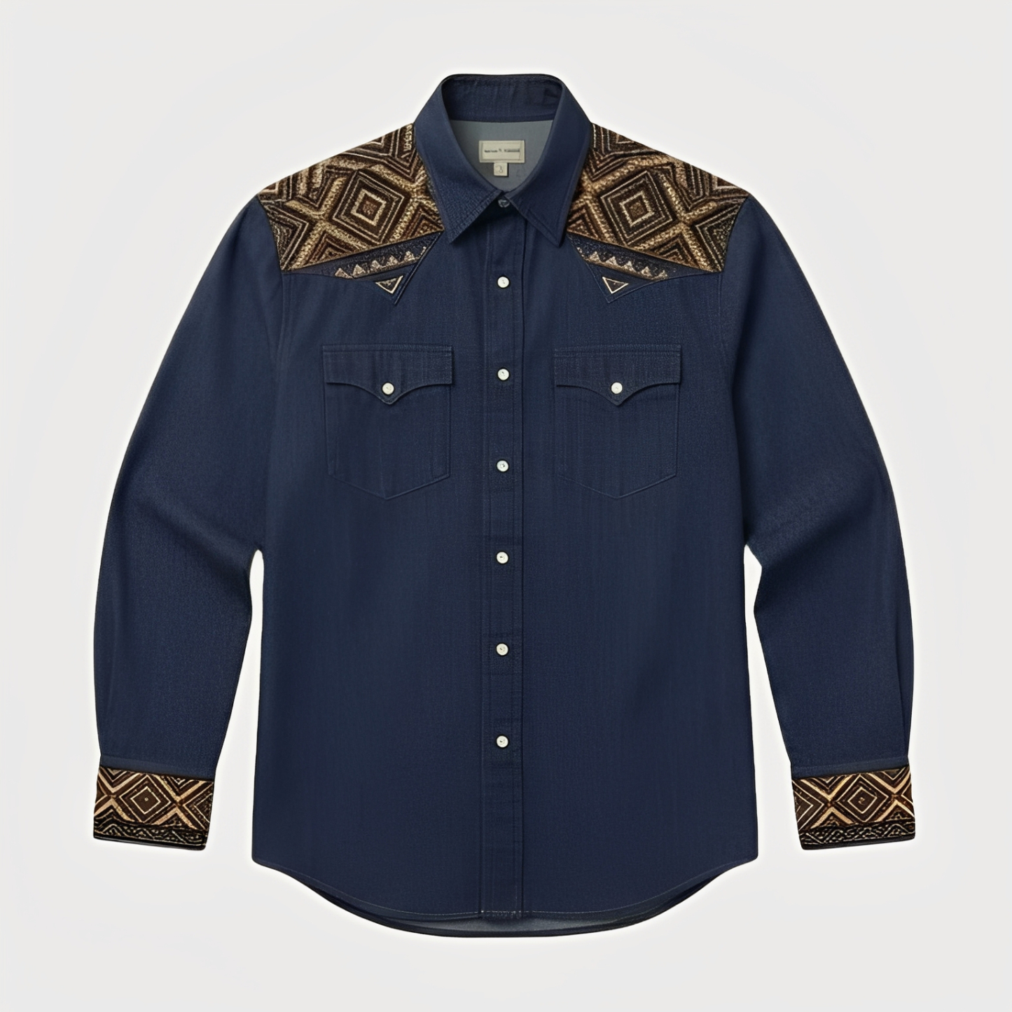 Aztec Totem Geometric Cotton Western Shirt - 4 Prints - Raw Indigo