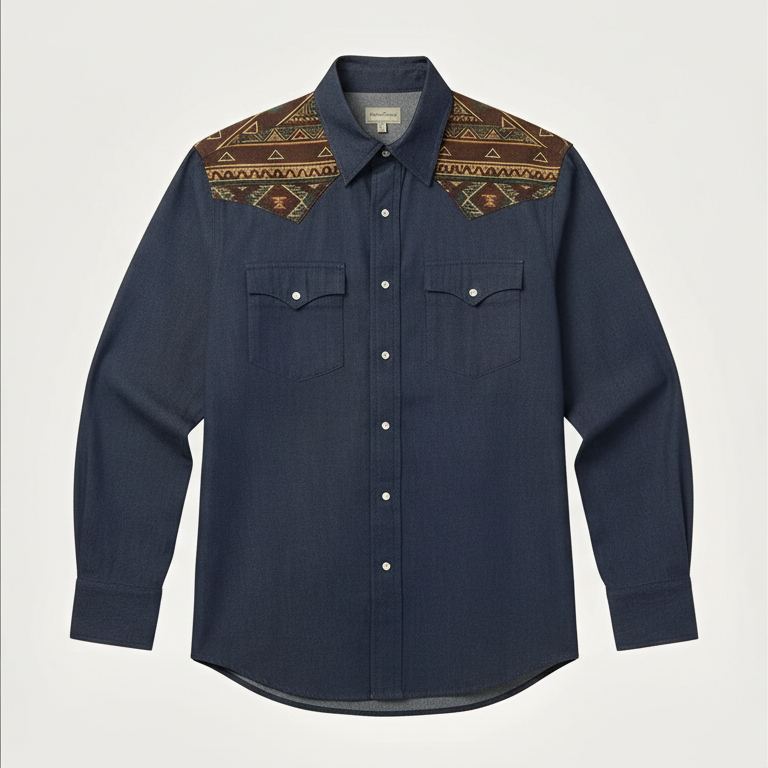 Icarus Print Snap Shirt - Original Indigo - Four Prints