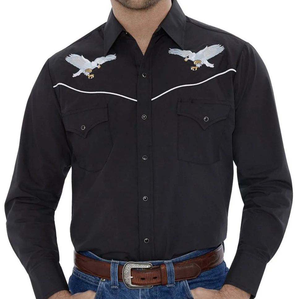 Men's  Cattleman Long Sleeve Western Snap Shirt with Eagle Embroidery-MesaThread