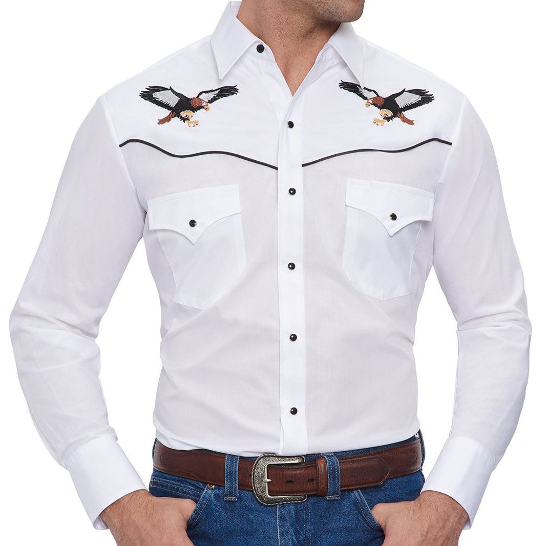 Men's  Cattleman Long Sleeve Western Snap Shirt with Eagle Embroidery-MesaThread