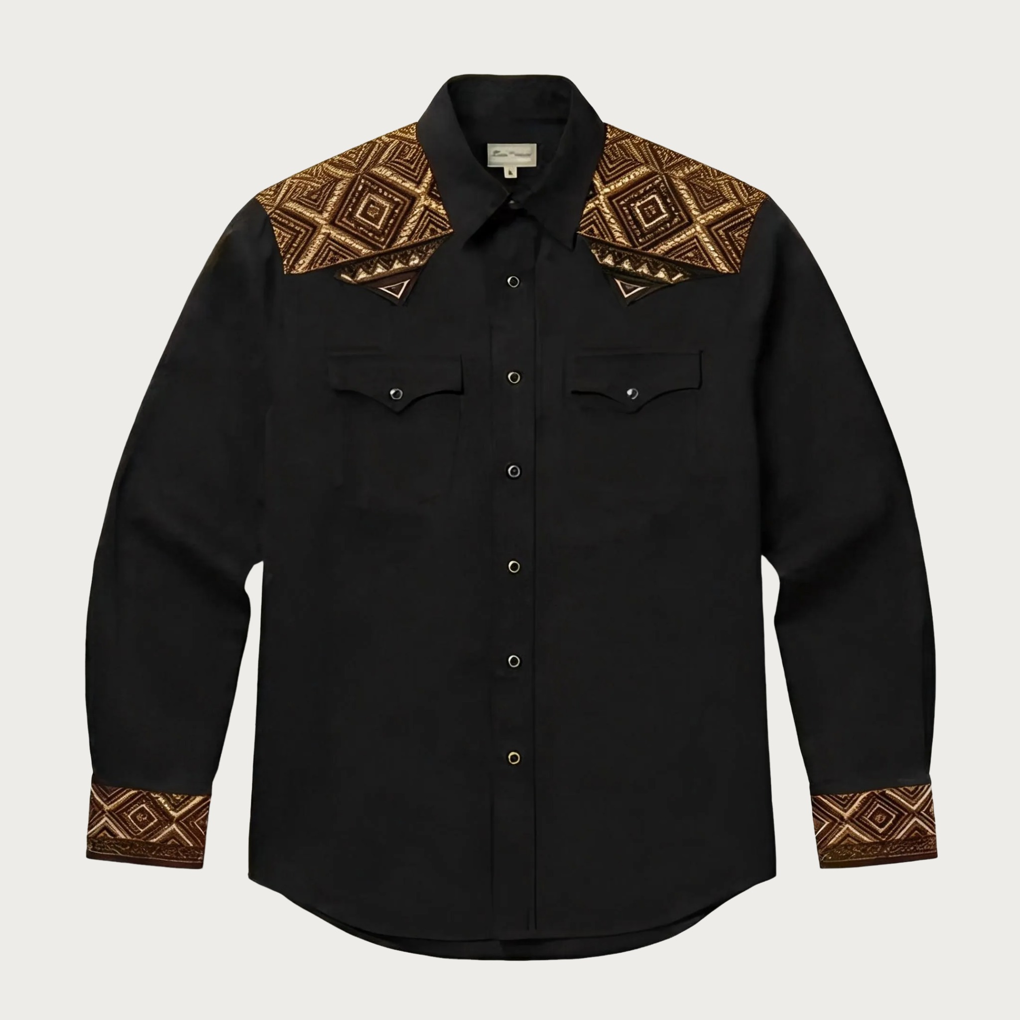 Aztec Totem Geometric Cotton Western Shirt - 4 Prints - Black