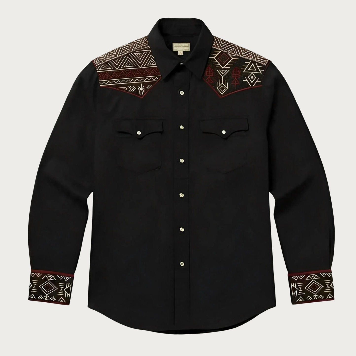 Aztec Totem Geometric Cotton Western Shirt - 4 Prints - Black