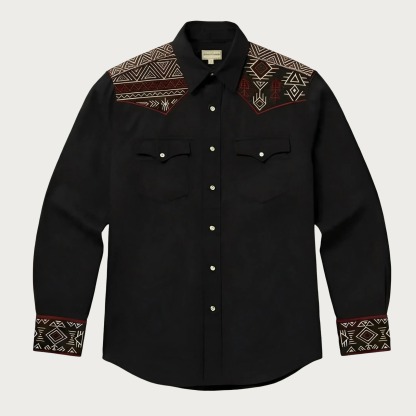 Aztec Totem Geometric Cotton Western Shirt - 4 Prints - Black