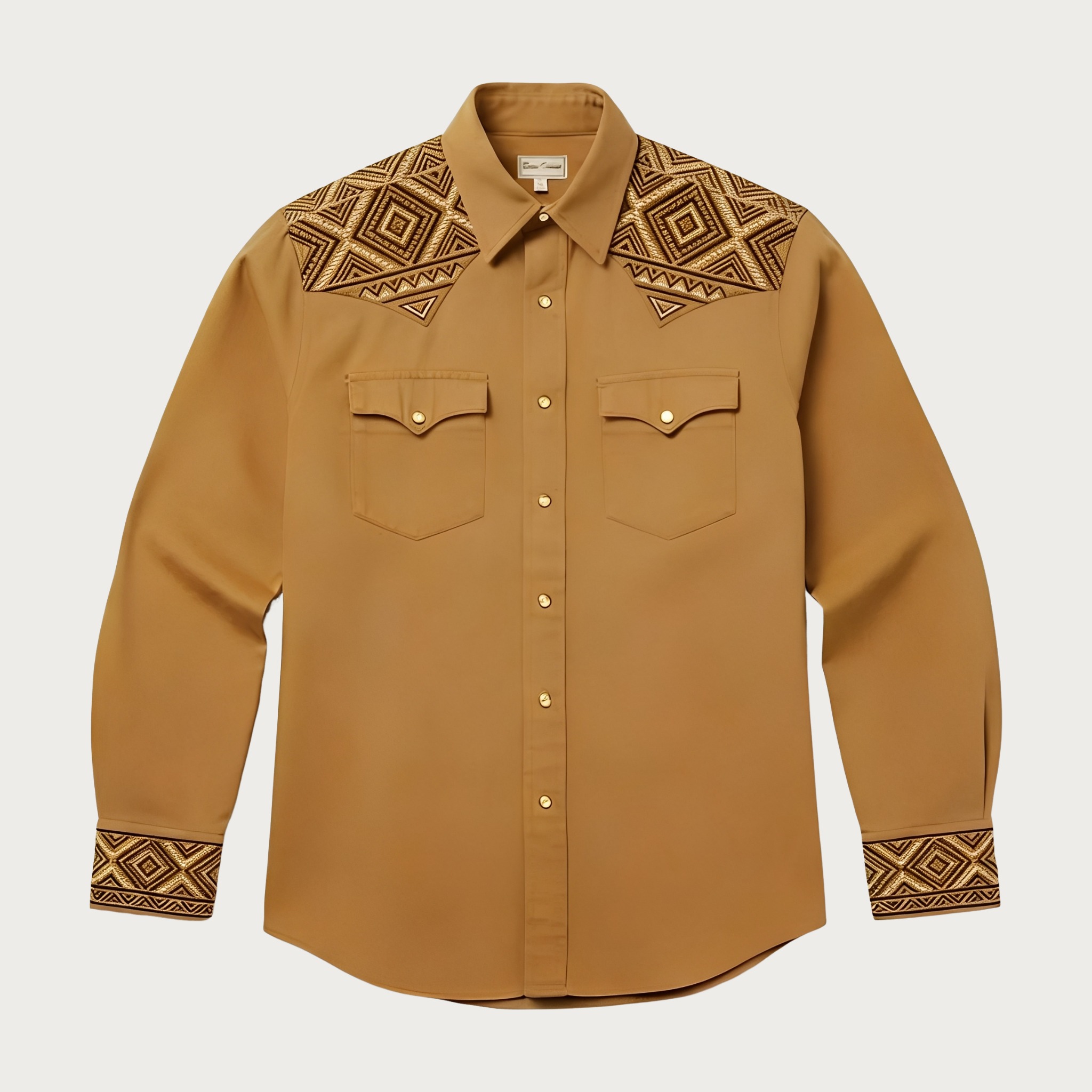 Aztec Totem Geometric Cotton Western Shirt - 4 Prints - Earth Yellow