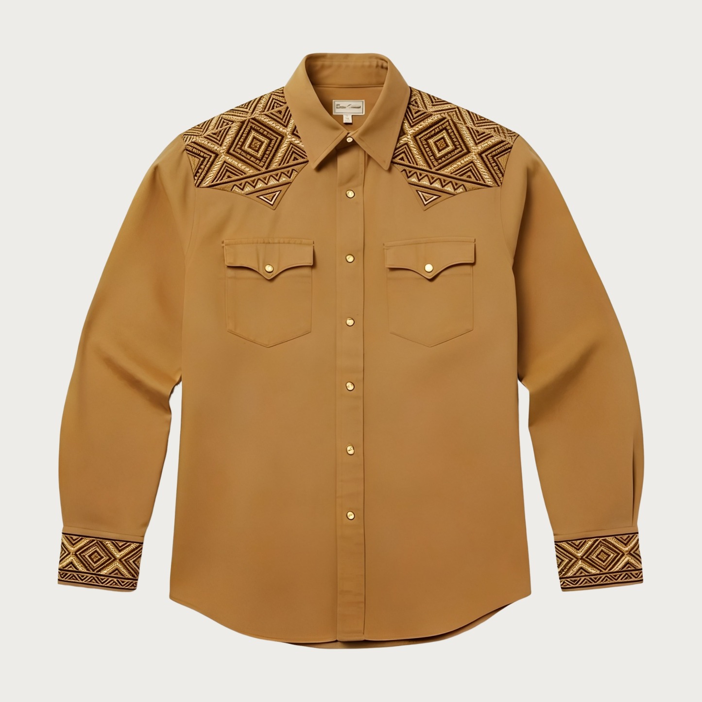 Aztec Totem Geometric Cotton Western Shirt - 4 Prints - Earth Yellow