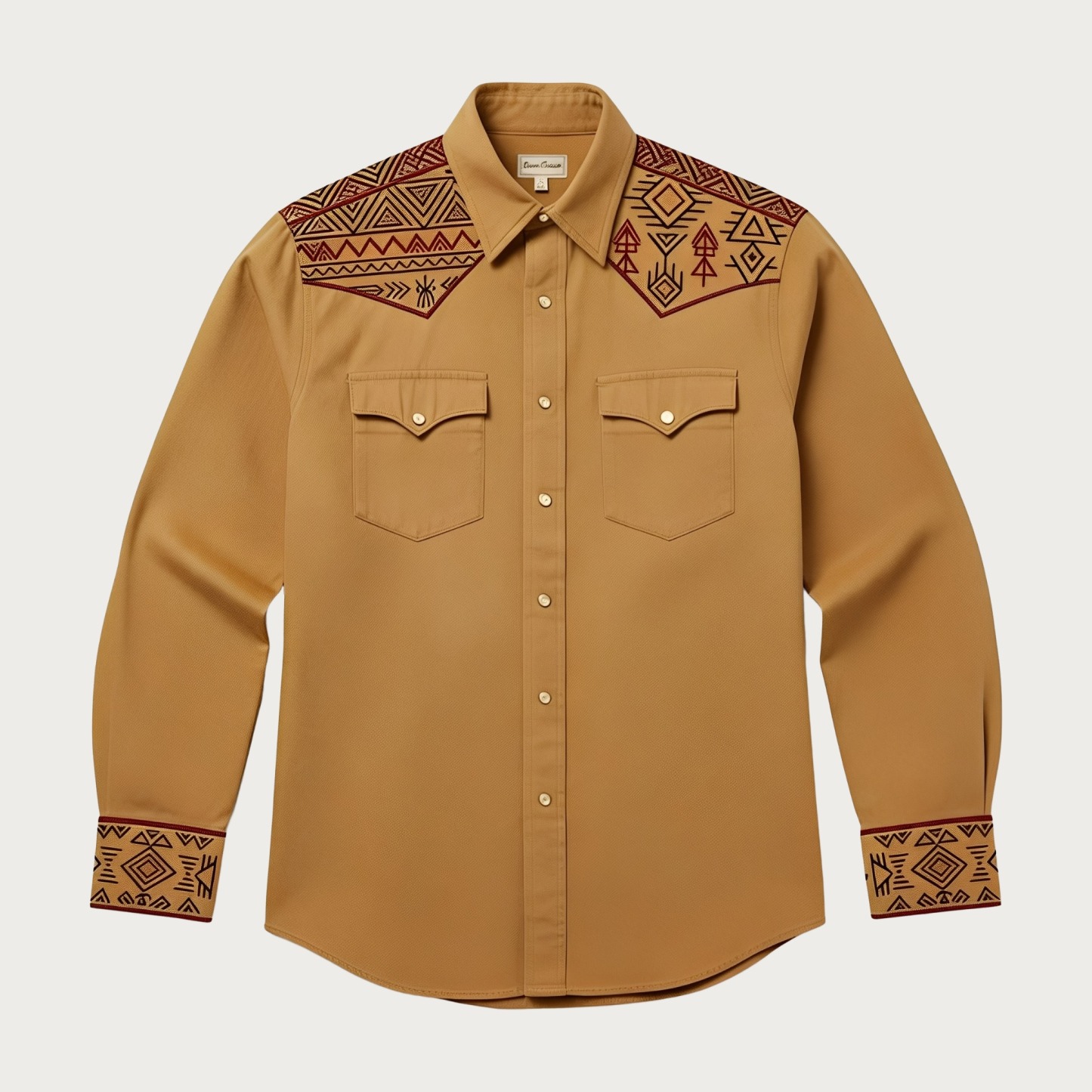 Aztec Totem Geometric Cotton Western Shirt - 4 Prints - Earth Yellow