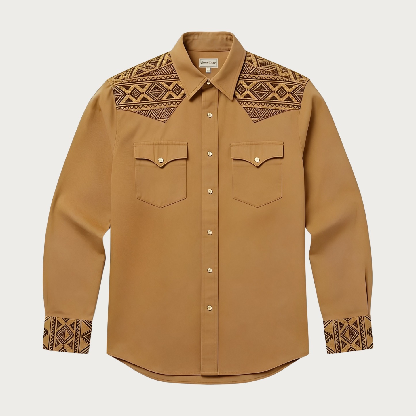 Aztec Totem Geometric Cotton Western Shirt - 4 Prints - Earth Yellow
