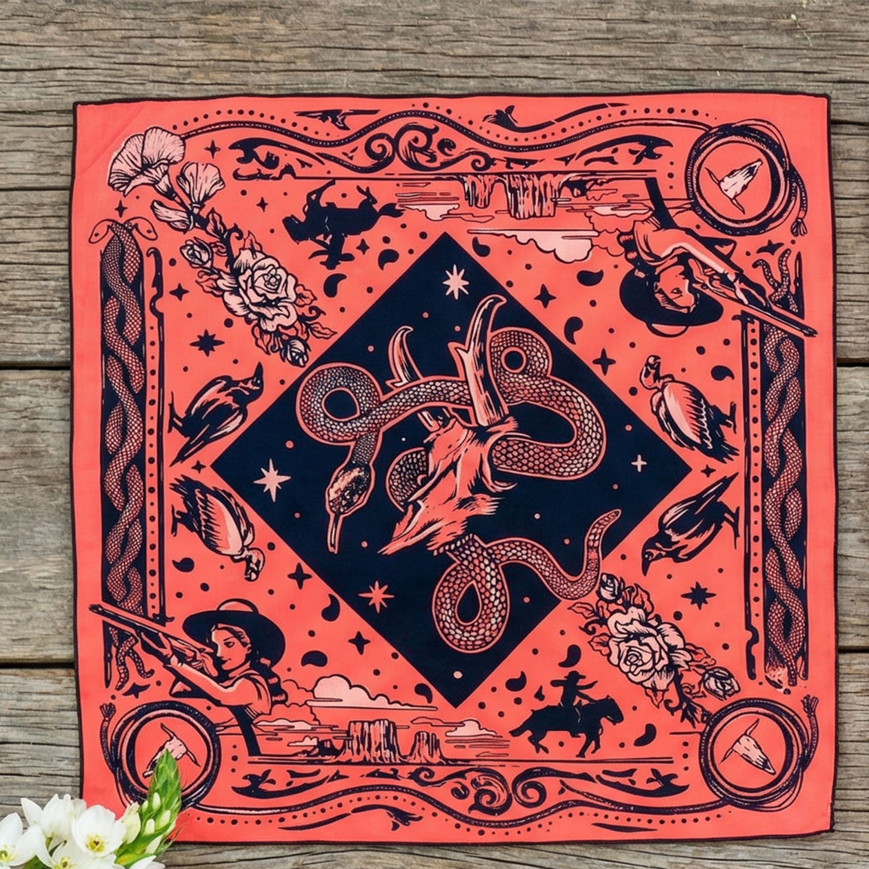The "Rattle & Hiss" Series Bandana，Coral 
