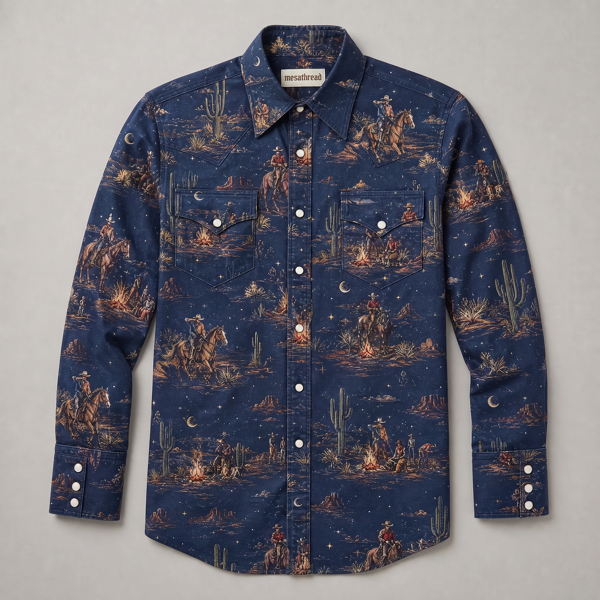 The Midnight Campfire | Vintage Illustrated Rodeo Western Shirt