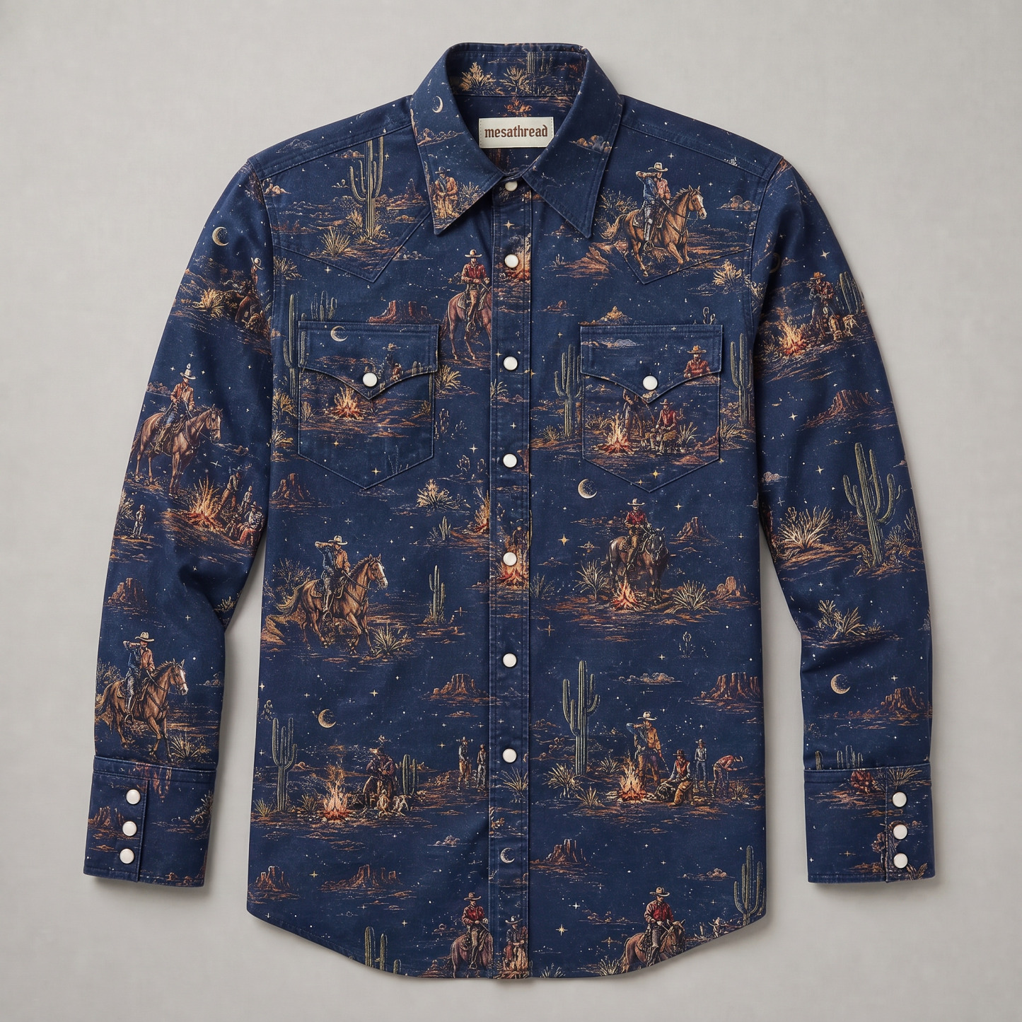 The Midnight Campfire | Vintage Illustrated Rodeo Western Shirt