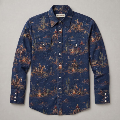 The Midnight Campfire | Vintage Illustrated Rodeo Western Shirt