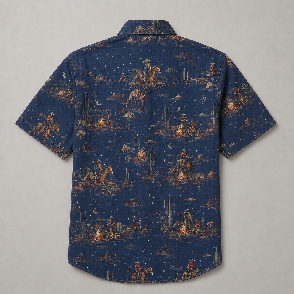 the-midnight-campfire-vintage-illustrated-rodeo-western-short-sleeve-shirt-back-view