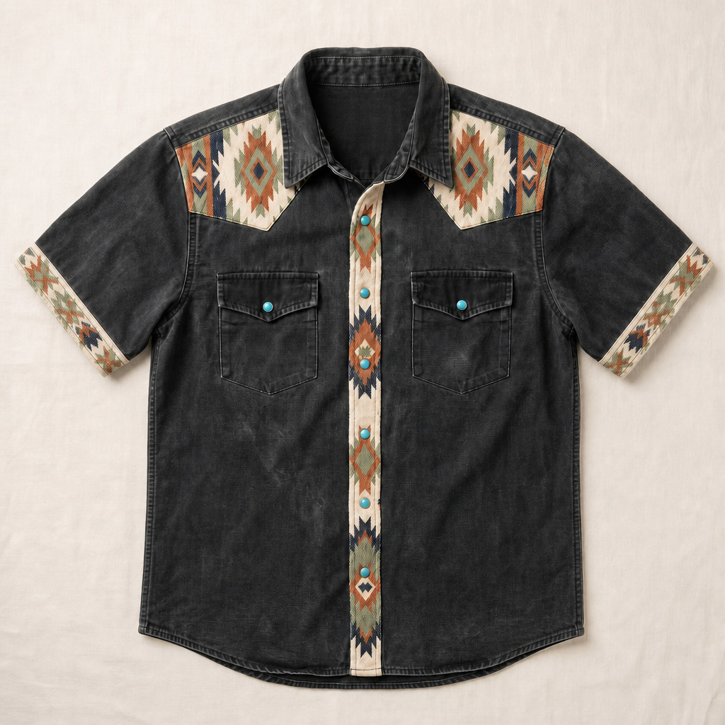 the-badlands-beacon-contrast-panel-southwestern-faded-western-short-sleeve-shirt-front-view
