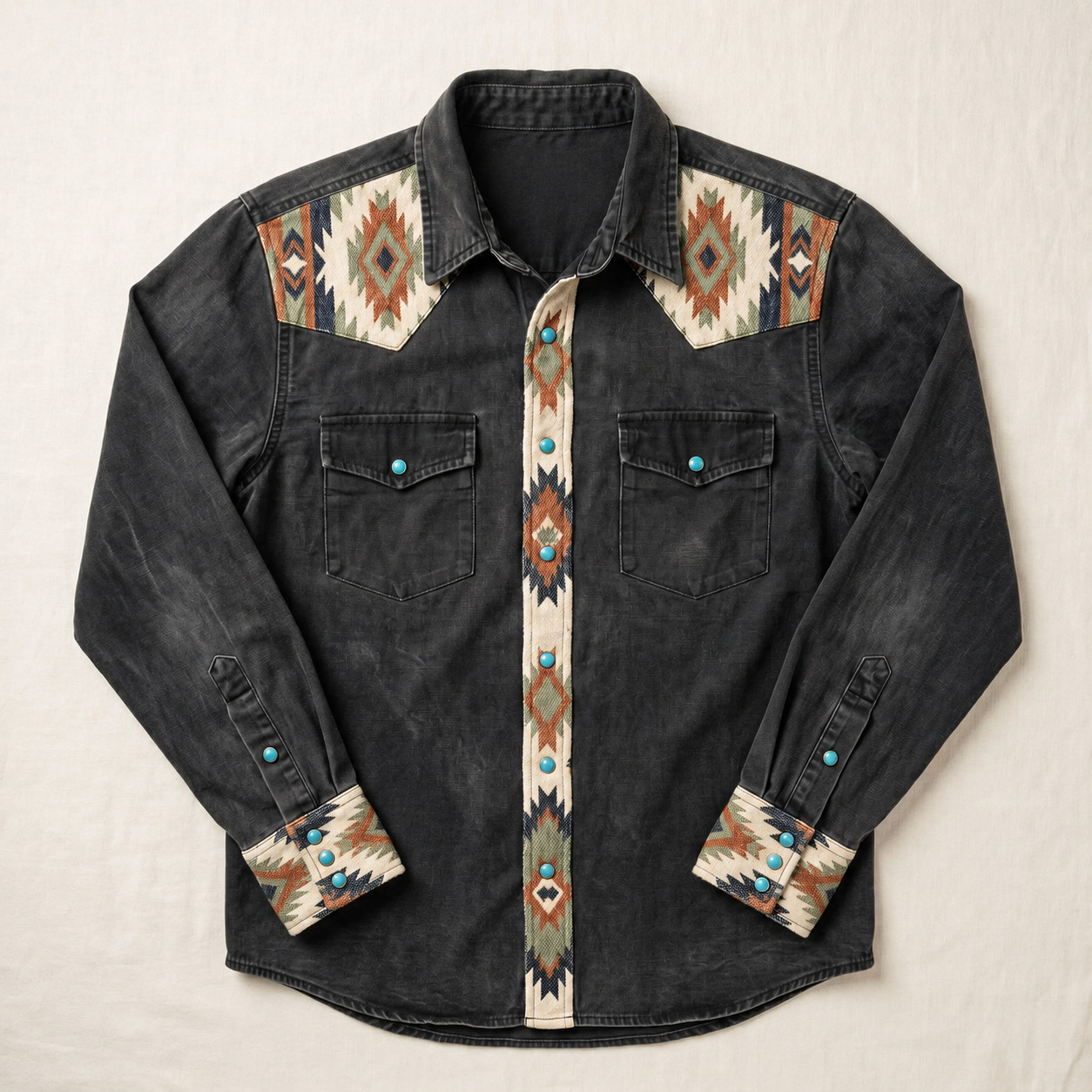 The Badlands Beacon | Contrast Panel Southwestern Faded Western Shirt