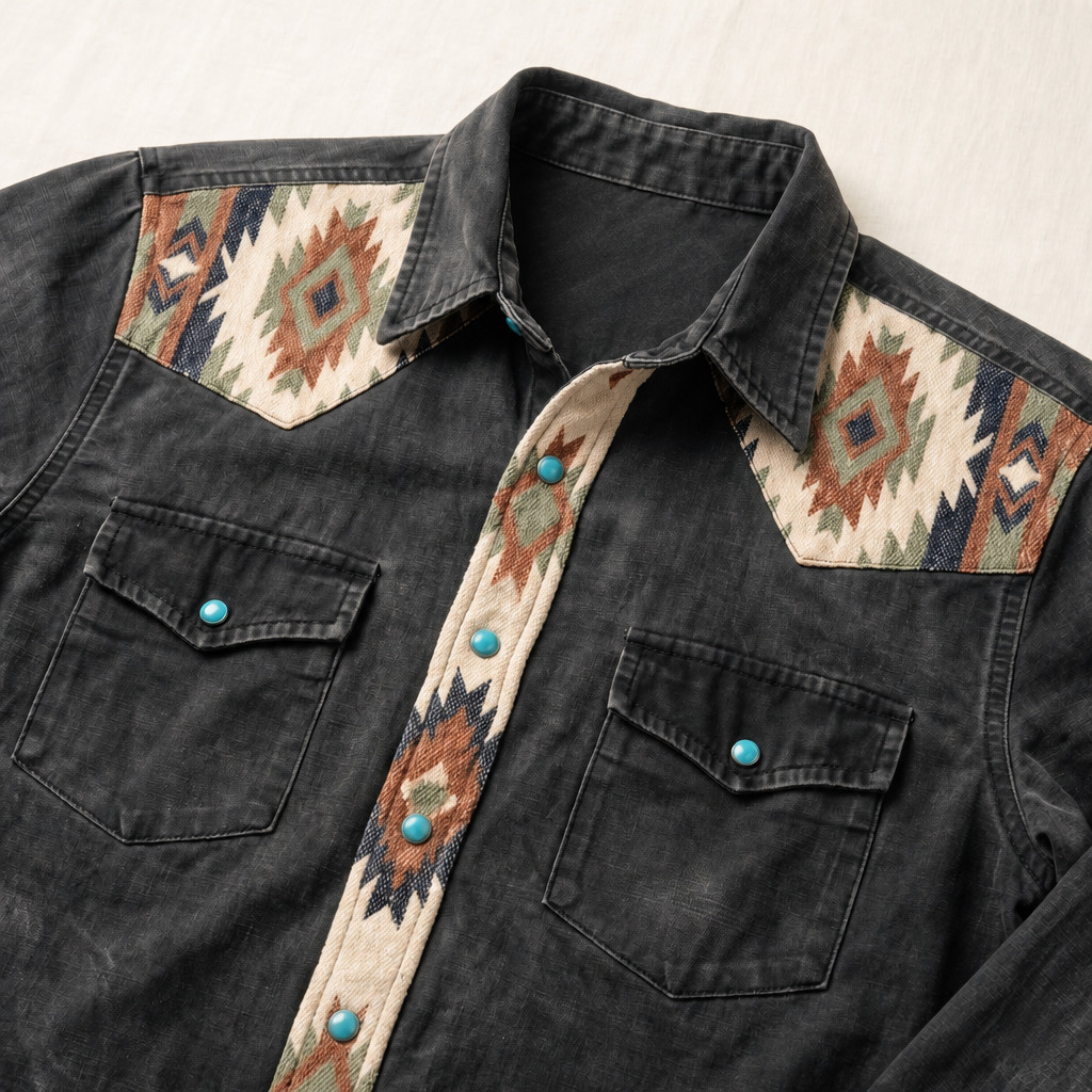 The Badlands Beacon | Contrast Panel Southwestern Faded Western Shirt