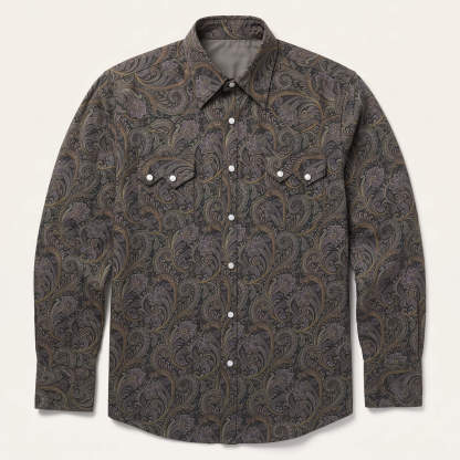 The Russet Renaissance | Earth-Tone Paisley Western Shirt