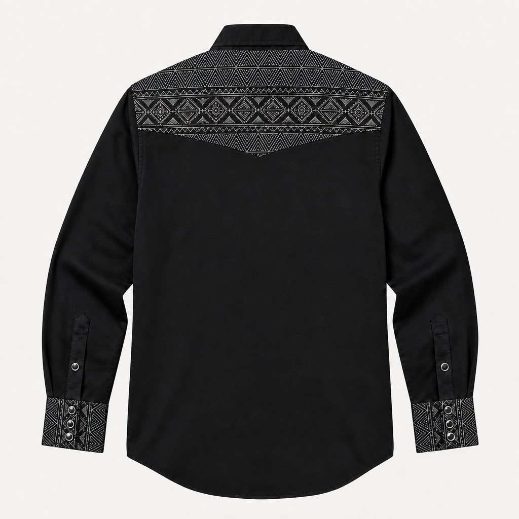 Aztec Totem Geometric Cotton Western Shirt - 4 Prints - Black