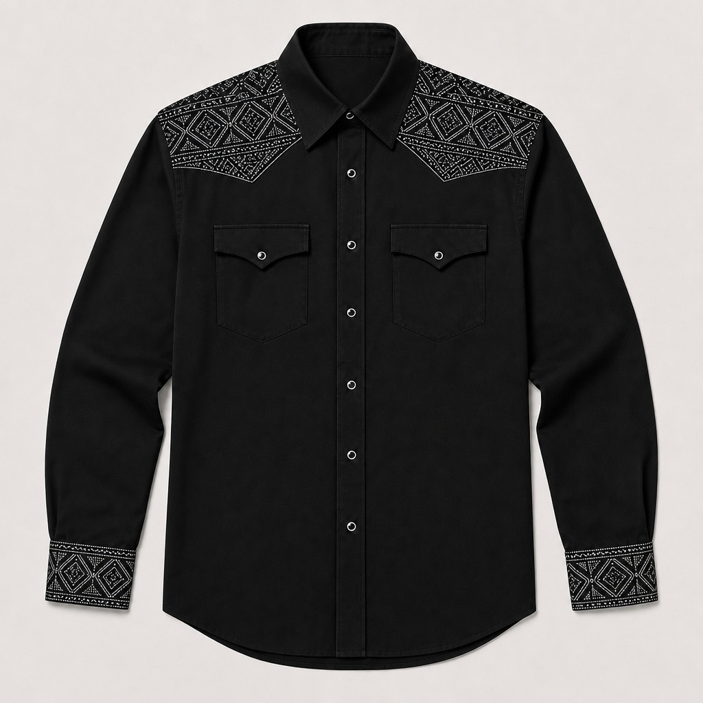 Aztec Totem Geometric Cotton Western Shirt - 4 Prints - Black