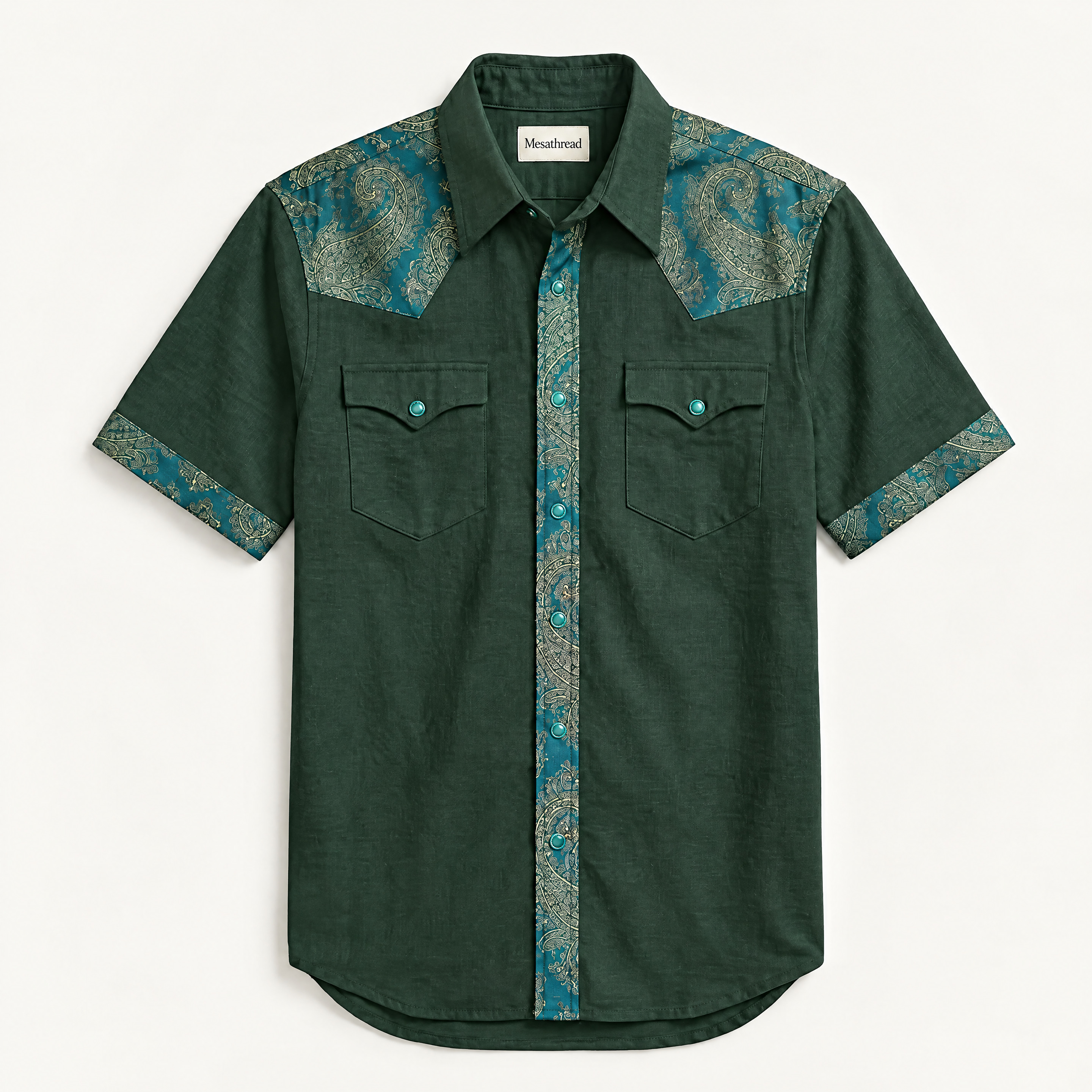 The Emerald Oasis | Contrast Panel Heritage Short Sleeve Western Shirt