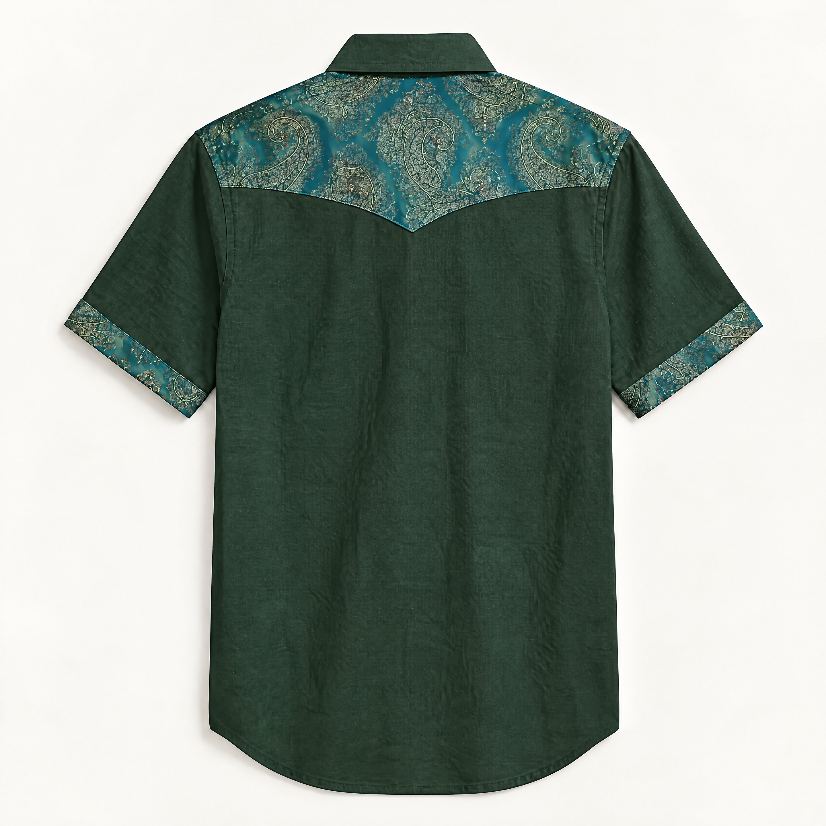 The Emerald Oasis | Contrast Panel Heritage Short Sleeve Western Shirt