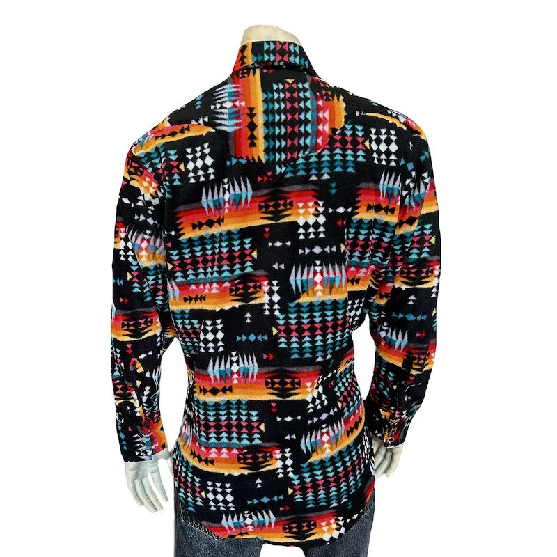 Native Pattern Fleece Western Shirt Black & Red-MesaThread