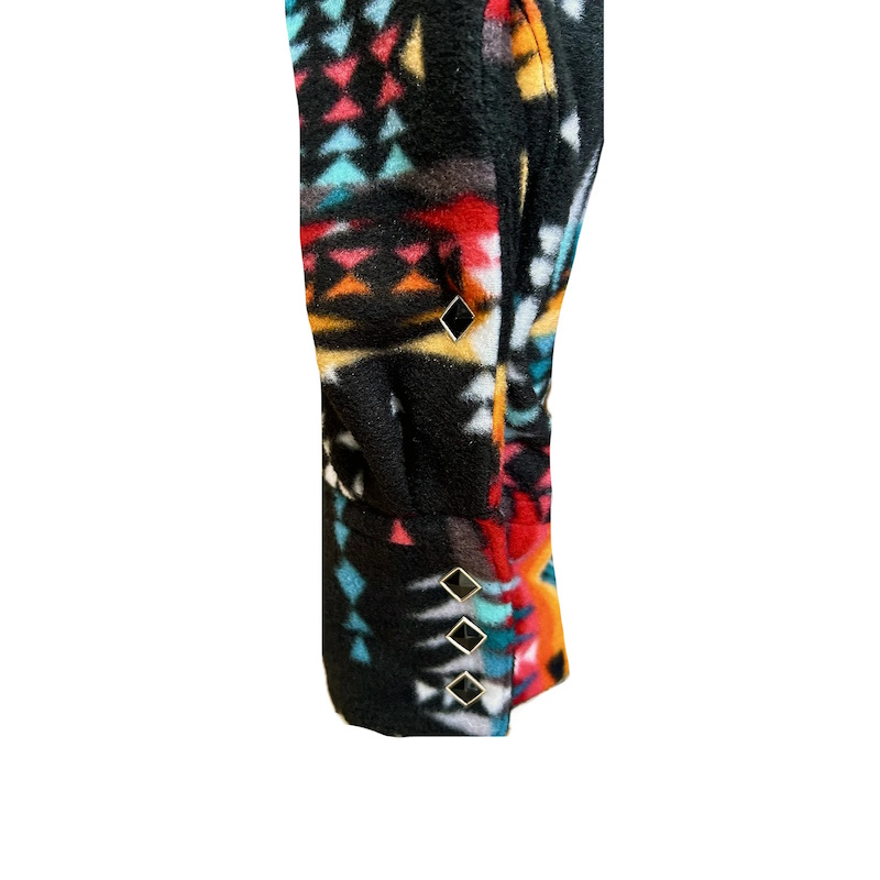 Native Pattern Fleece Western Shirt Black & Red-MesaThread