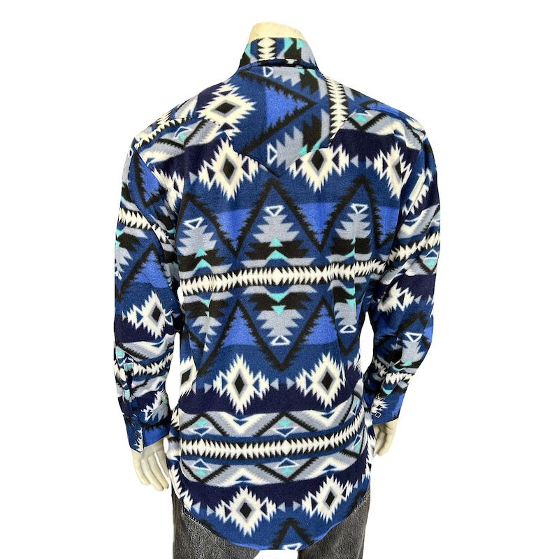 Native Pattern Fleece Western Shirt Blue & Black-MesaThread