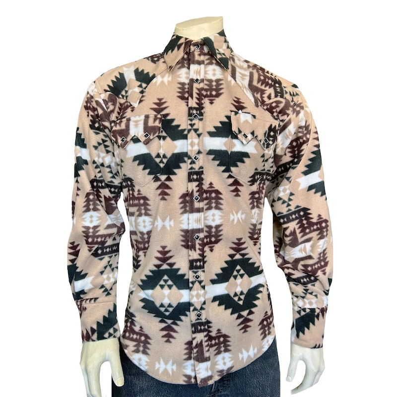 Native Pattern Fleece Western Shirt Brown & Tan-MesaThread