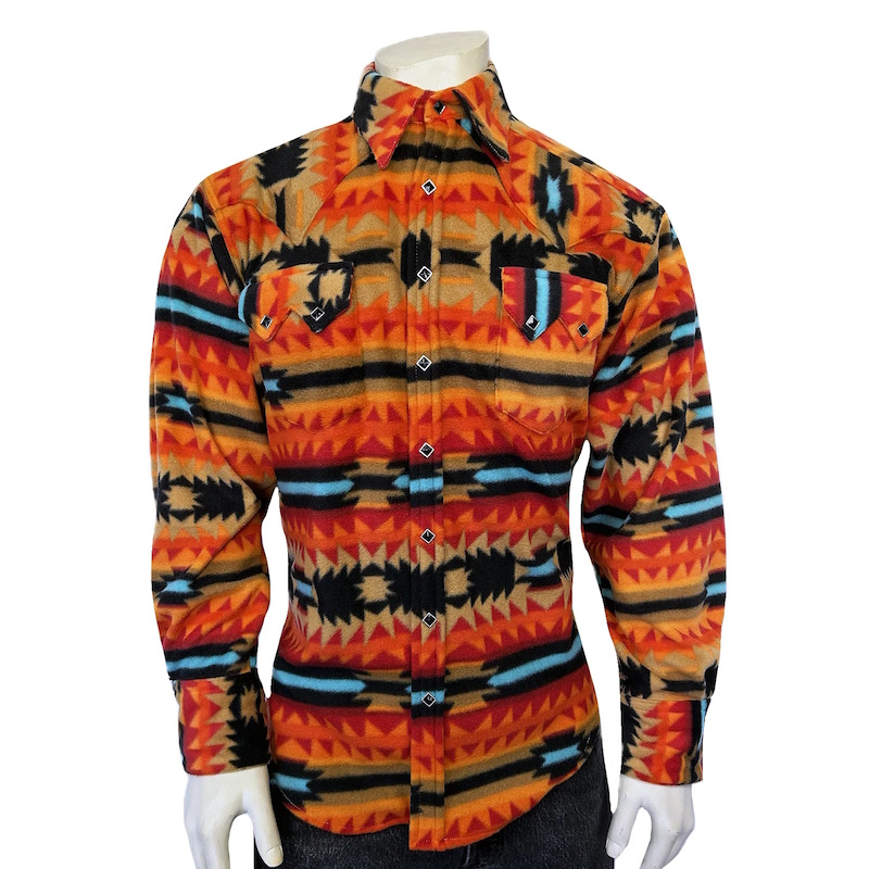 Native Pattern Fleece Western Shirt Red & Black-MesaThread