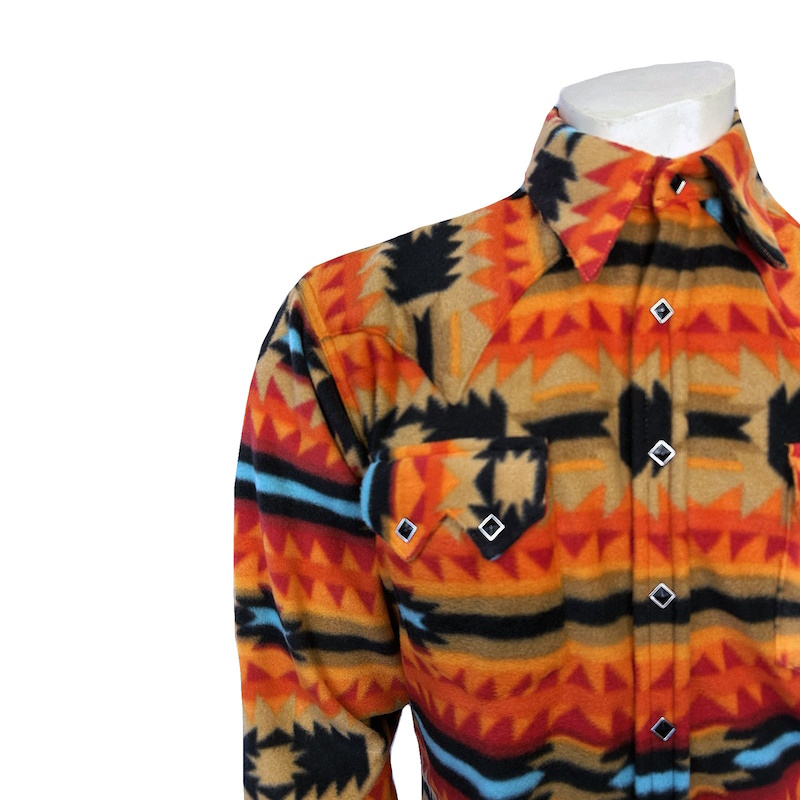 Native Pattern Fleece Western Shirt Red & Black-MesaThread